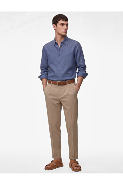 Koton Regular Fit Button-Down Collar Long Sleeve Linen Shirt