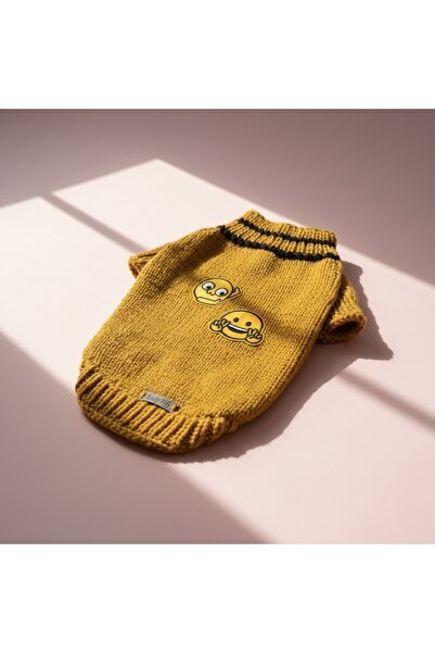 Lady Fify سترة سمايلي بلون الخردل للقطط والكلاب