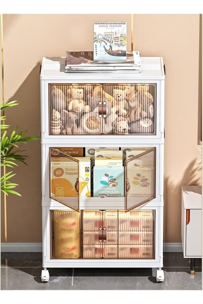 DOMEET 3 Tiers Foldable Storage Cabinet Multifunctional Stackable Storage Bin...