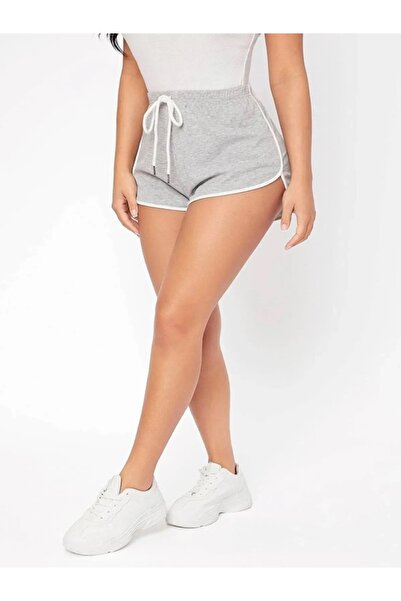 EXPECTED Γυναικείο μίνι σορτς σε γκρι χρώμα, χτενισμένο βαμβακερό, με σχισμή ...