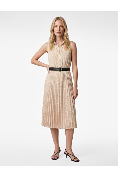 Koton Chiffon Sleeveless Belted Midi Polka Dot Pleated Shirt Dress