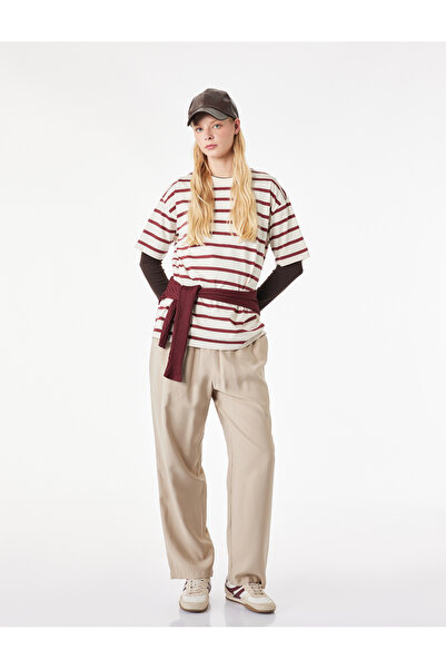 Koton Pocket Detailed Straight-Leg Viscose Carrot Pants with Lace-Up Waist