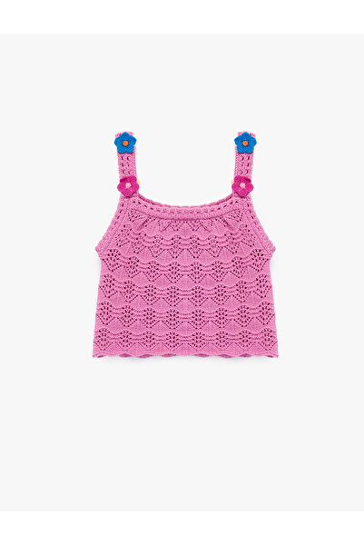 Koton Памучна плетена блуза с квадратна яка, флорален детайл и презрамки