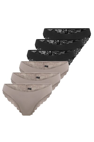 ONLY Damen Brazil-Slips, 6er Pack - ONLCHLOE LACE BRAZIL, Spitze