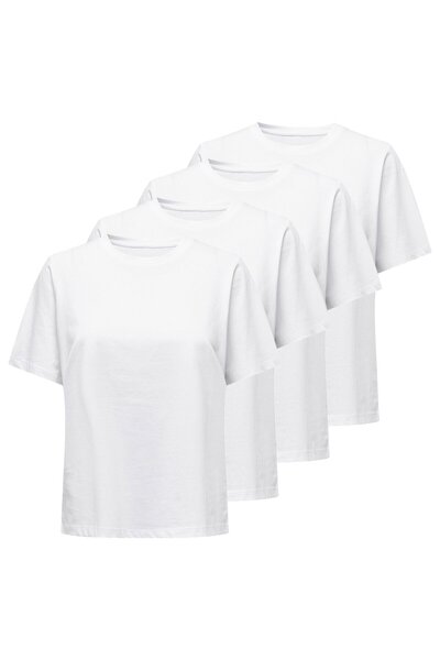 ONLY Damen T-Shirt 4er Pack - ONLONLY TEE, Rundhals, Baumwolle, einfarbig