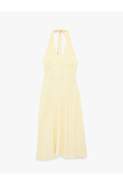 Koton Comfortable Fit Sleeveless Midi Halter Neck Dress with Tie Back Detail