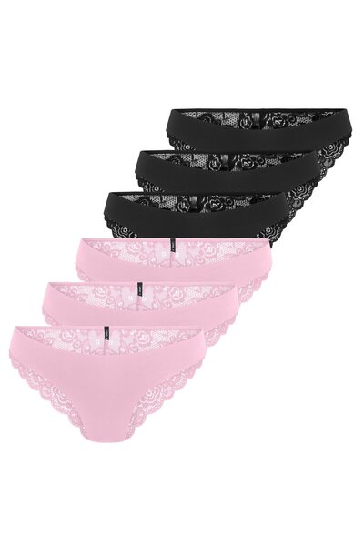 ONLY Damen Brazil-Slips, 6er Pack - ONLCHLOE LACE BRAZIL, Spitze