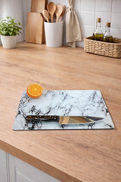 Zucci Home Tempered Unbreakable Glass Cutting Board |   White Marble |   35X2...