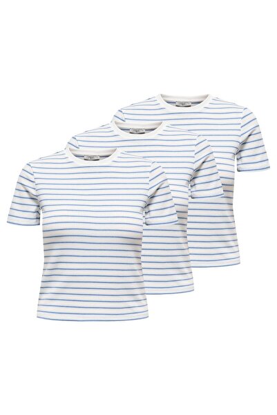 ONLY Damen T-Shirt 3er Pack - ONLLUPE STRIPE TEE, Kurzarm, Rundhals, Slim Fit...