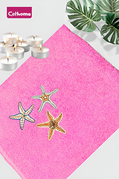 Çethome Prosop de plajă brodat cu stele roz