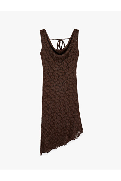 Koton Sleeveless Degaje Collar Asymmetrical Midi Ruched Dress