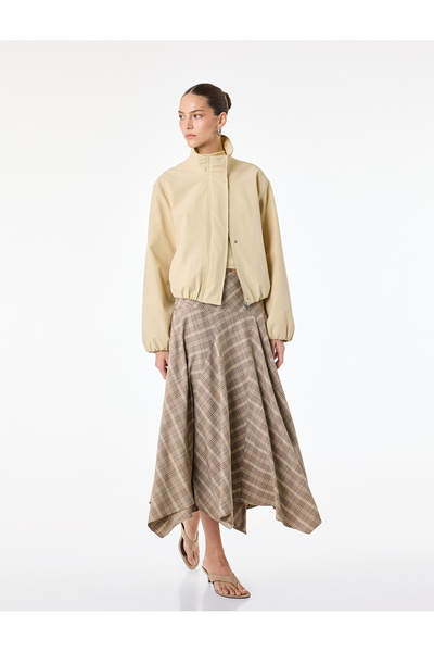 Koton Regular Fit Asymmetrical Cut Plaid Midi Skirt