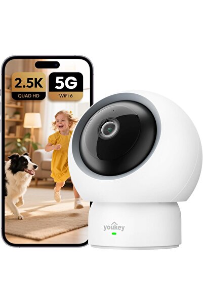 YOUKK youkey 2.5K Indoor Camera, No Monthly Fees, Pan-Tilt, 360° Dog/Pet Came...
