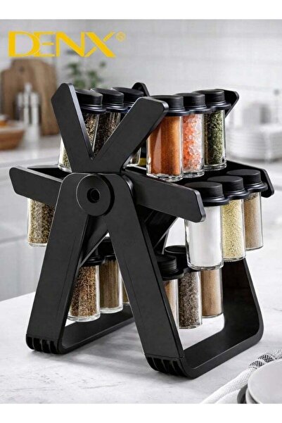 Dinx 360° Rotating Spice Rack with 18 Glass Containers 100ml