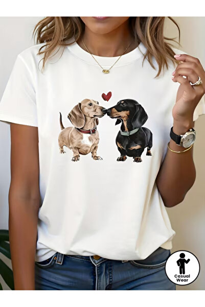 LİNA06 Sweet Sausage Dog Graphic Print Plus Size Women's T-shirt