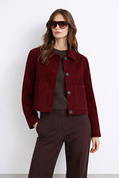 Polo State Burgundy Shirt Collar Women's Suede Look Jacket