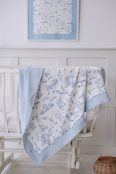 Atelier Babbi 100% Cotton Double-Sided Baby Blanket - Toile De Jouy / Blue