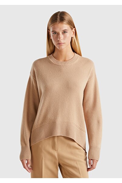 United Colors of Benetton Beige Wool Blend Wide Crew Neck Sweater Model Code:...