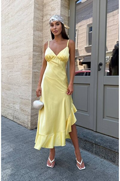 Elia Swimwear Jolie Yellow Satin Midi Dress