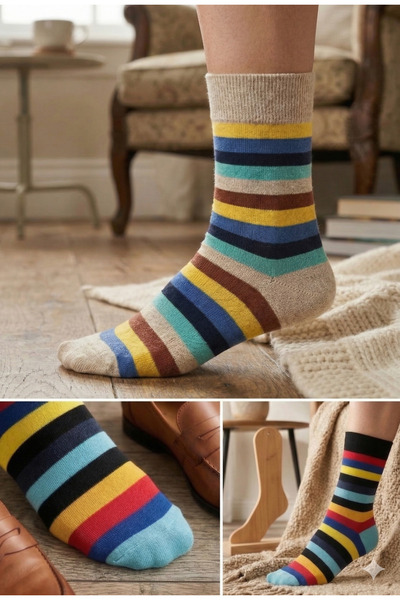 CLEWEAR جوارب قطنية طويلة مخططة للرجال