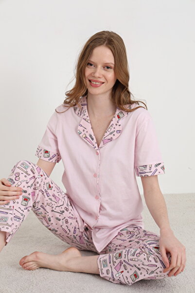 ELİTOL Cotton Women's Buttoned Pajama Set
