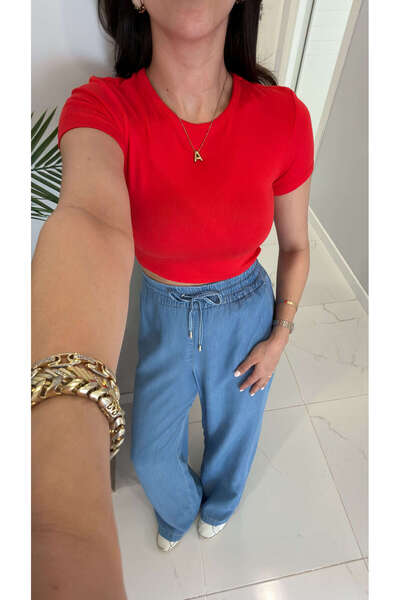 BİRCANÇİL Dlvin Diol Red Modal Crop T-Shirt