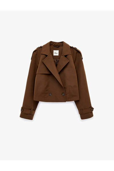 Koton Buttoned Double-Breasted Collar Long Sleeve Gabardine Crop Jacket
