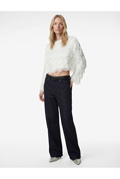 Koton Regular Waist Ribbed Wide Leg Denim Trousers with Buttoned Pockets - Wi...