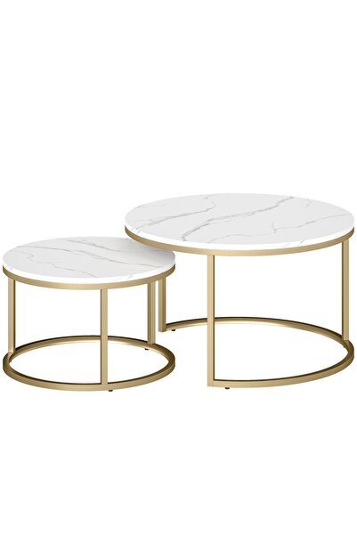 OEM Set of 2 Re-Bloom coffee tables, MDF/metal, white/gold