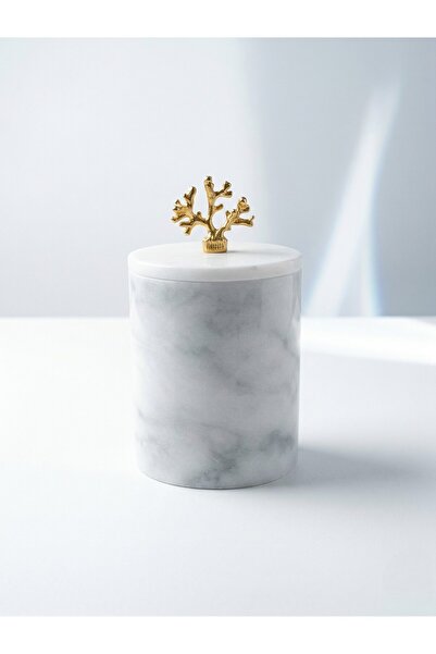 FARALYAHOME Natural White Marble Trash Can Coral Gold (Diameter 14cm / Height...