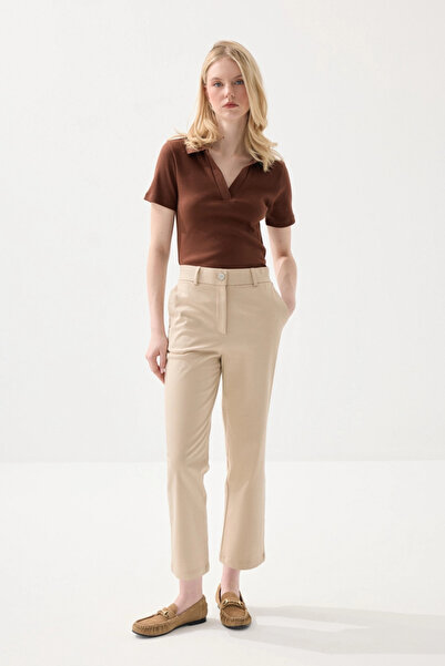 Gusto Canvas Mom Pants - Beige