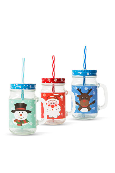 FAMİLY Glass cup with stand and straw