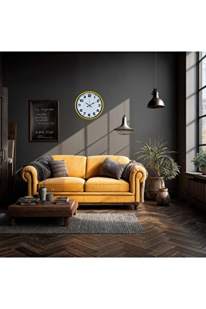 Leyaton ساعة حائط صفراء مزخرفة مقاس 36 سم RVRYT-RS345