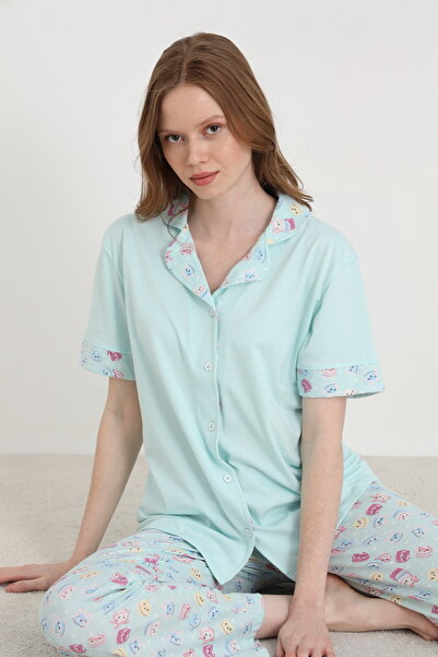ELİTOL Set de pijamale din bumbac pentru femei, cu nasturi
