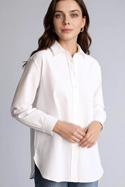 DeFacto D7341Axwt32 White Relax Fit Shirt Collar Poplin Long Sleeve Tunic