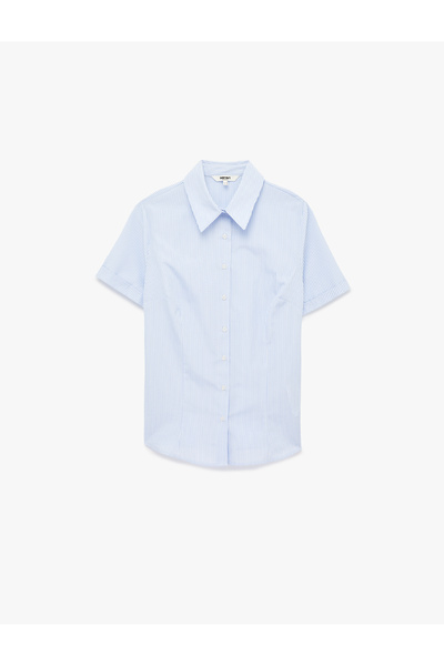 Koton Slim Fit Classic Collar Short Sleeve Striped Poplin Shirt
