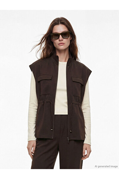 LC Waikiki Γυναικείο γιλέκο LCW Modest Brown με όρθιο γιακά με διαφορά NEVAVM...