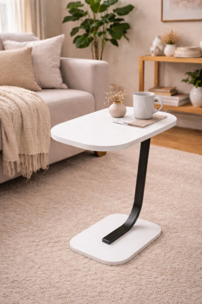 Golden Bark Modern side table with a white marble top and black metal frame