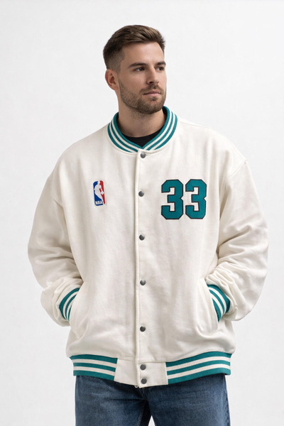 More Black Unisex College Jacket Relaxed Fit Buttoned Casual Oversize Bomber ...