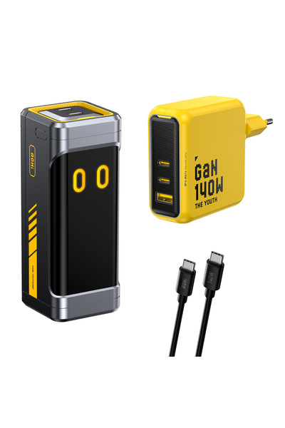 Aohi Starship 10.000 mAh 210W Powerbank, Youth 3 Portlu 140W Şarj Adaptörü Seti