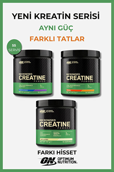 ON Optimum Nutrition Kreatin Monohidrat 3lü Set Blue Raspberry- Portakal Arom...