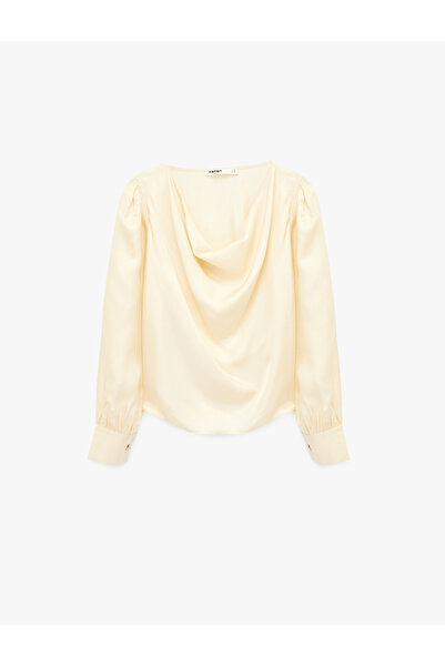 Koton Viscose Long Sleeve Degaje Collar Satin Blouse