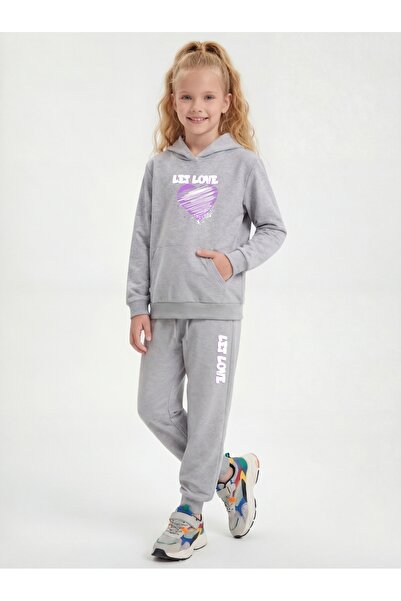 panios kids Με τσέπη καγκουρό με κουκούλα Σετ φόρμας για κορίτσια με λεπτομέρ...