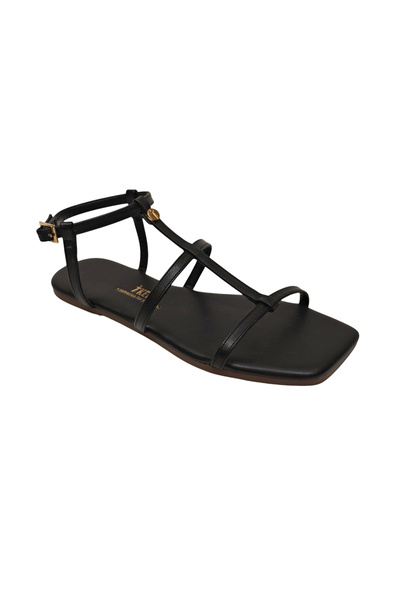 Tkees Sandale Gladiator cu vârf pătrat, negre, elegante, casual, pentru femei