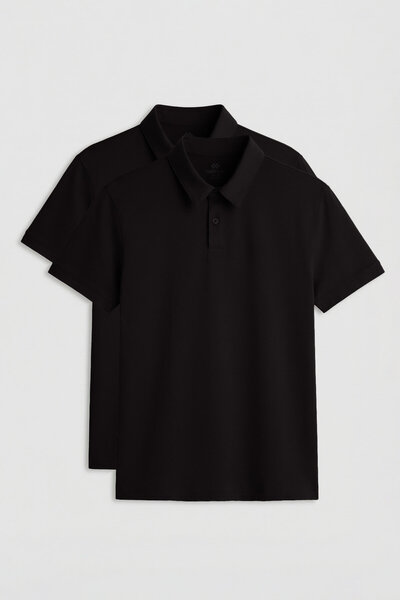 TOMMY LIFE Ανδρικό T-Shirt Standard Fit Basic Polo Neck 2-pack Μαύρο - 87768