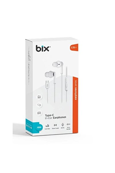 Universal BIX HF01C-WE Type-C White 14MM EXTRA BASS سماعة أذن مع ميكروفون