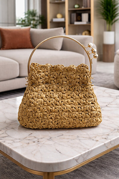 Emibagss METAL BURSLU ÇİÇEK DESENLİ EL ÇANTASI