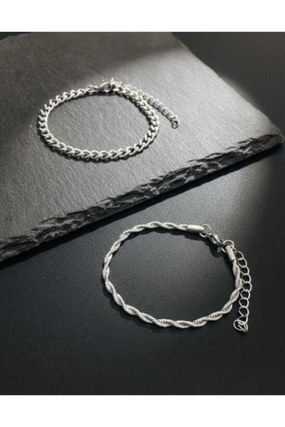 Outfitter Set Brățări Bărbați Argintii din Oțel Inoxidabil – Stil Elegant Min...