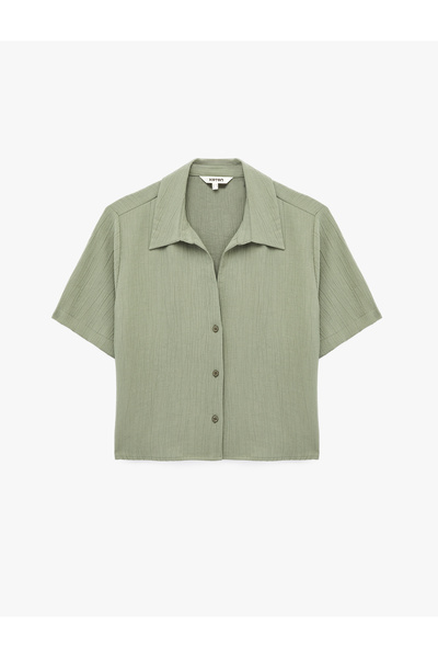 Koton Regular Fit Cropped Collar Short Sleeve Textured Crop Shirt