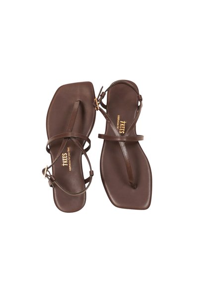 Tkees Women's Square Toe Brown Stylish Daily Cross-Flip Flop Sandals